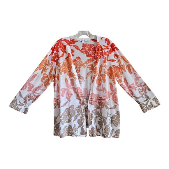 CHICO'S 2 Women's 12 14 Cardigan Sweater Ombre Tropical Floral Open Front 42" - Picture 1 of 7
